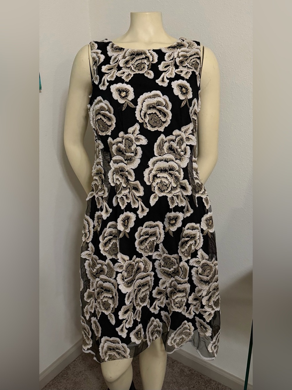WORN ONCE! Ivanka Trump Black Floral Appliqué Sleeveless Dress